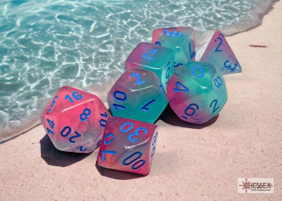 Chessex Gemini Gel Green-Pink/blue Luminary Polyhedral 7-Dice Set product image