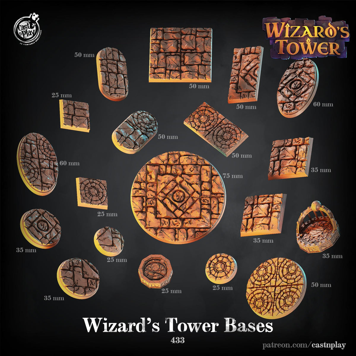 Wizards Tower Bases Set - resin tabletop miniature front view