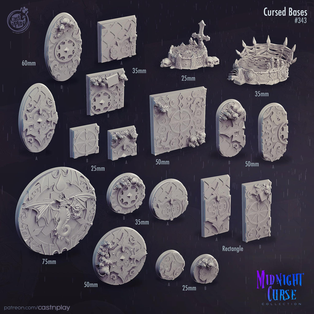 Midnight Curse Bases Set - resin tabletop miniature front view