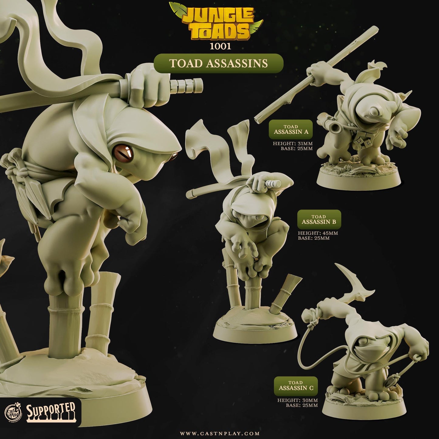 Grung Rogue Miniature - resin tabletop miniature front view