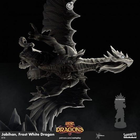 Frost White Dragon model with 'Rise of the Dragons' branding on a black background