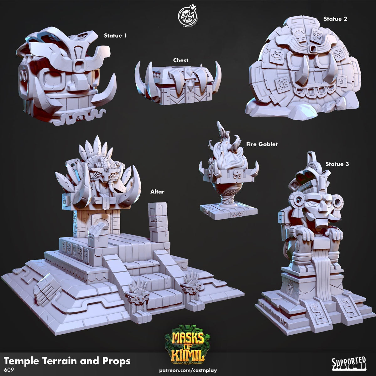 Masks of Kiimil Temple Terrain Set - resin tabletop miniature front view