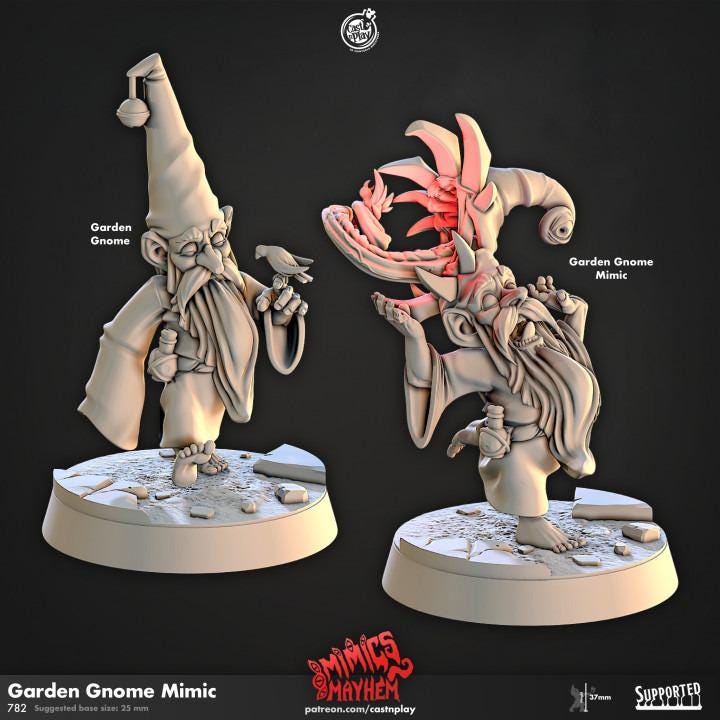 Garden Gnome Mimic Miniature - resin tabletop miniature front view