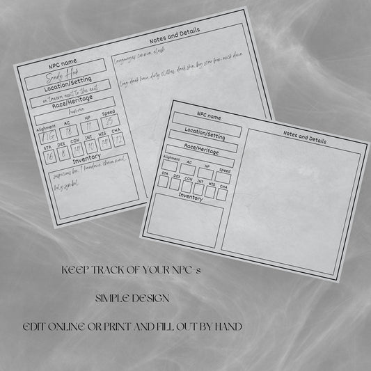 Fillable NPC Cards - Alternate view 2