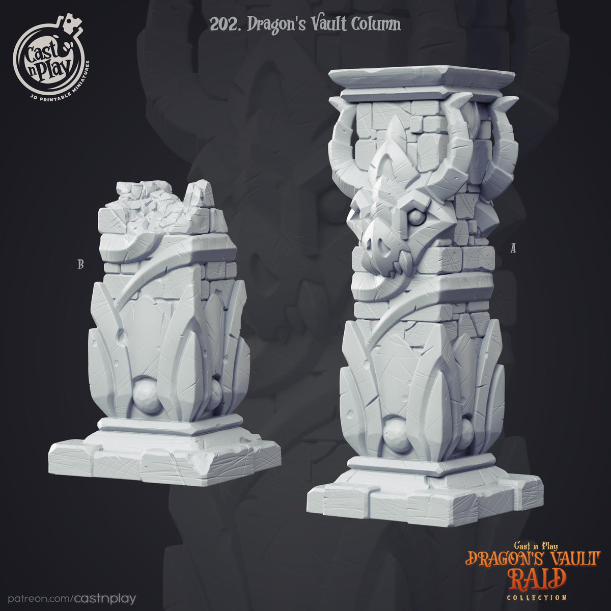 Dragons Vault Raid Column Scatter Terrain - resin tabletop miniature front view
