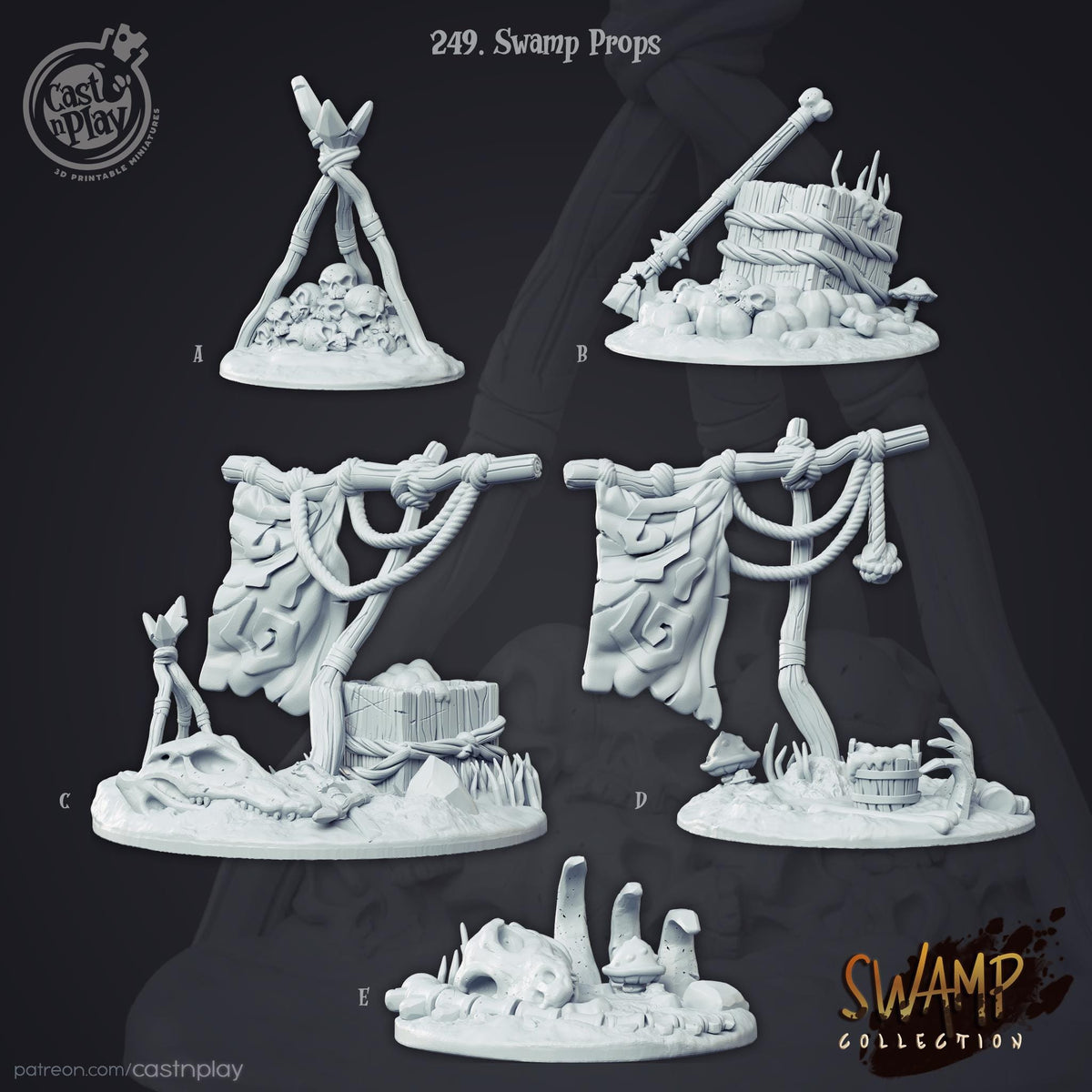 Swamp Collection Skeleton Piles Terrain Set - resin tabletop miniature front view