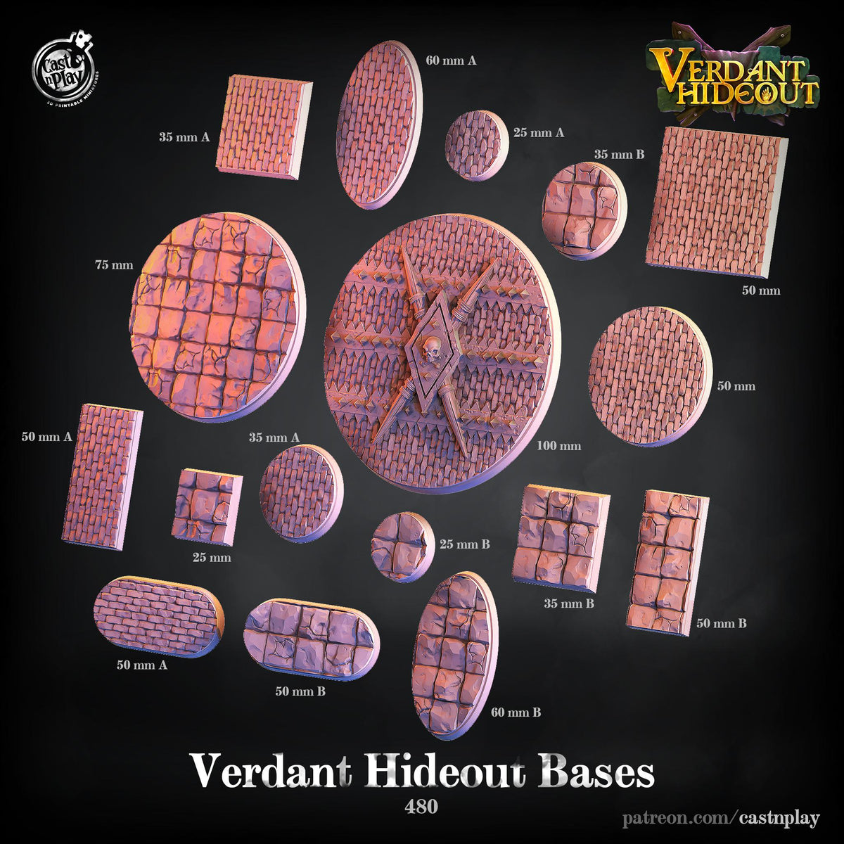 Verdant Hideout Bases Set - resin tabletop miniature front view