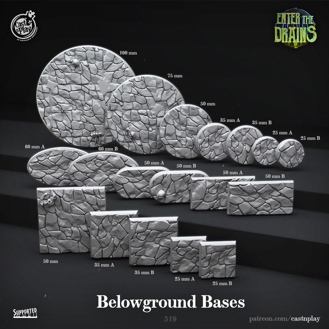 Enter The Drains Bases Set - resin tabletop miniature front view