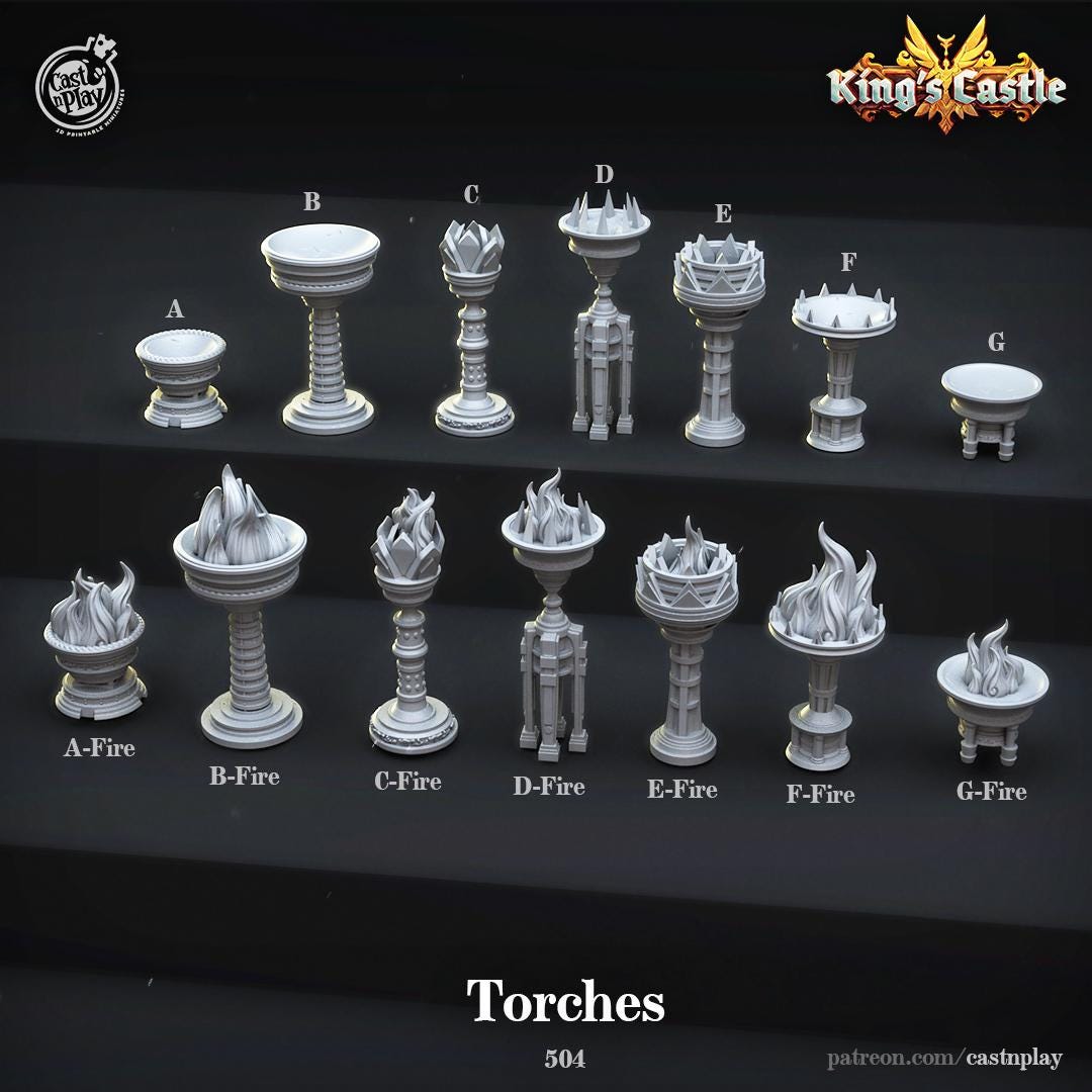 King's Castle Collection Torches Set Terrain - resin tabletop miniature front view