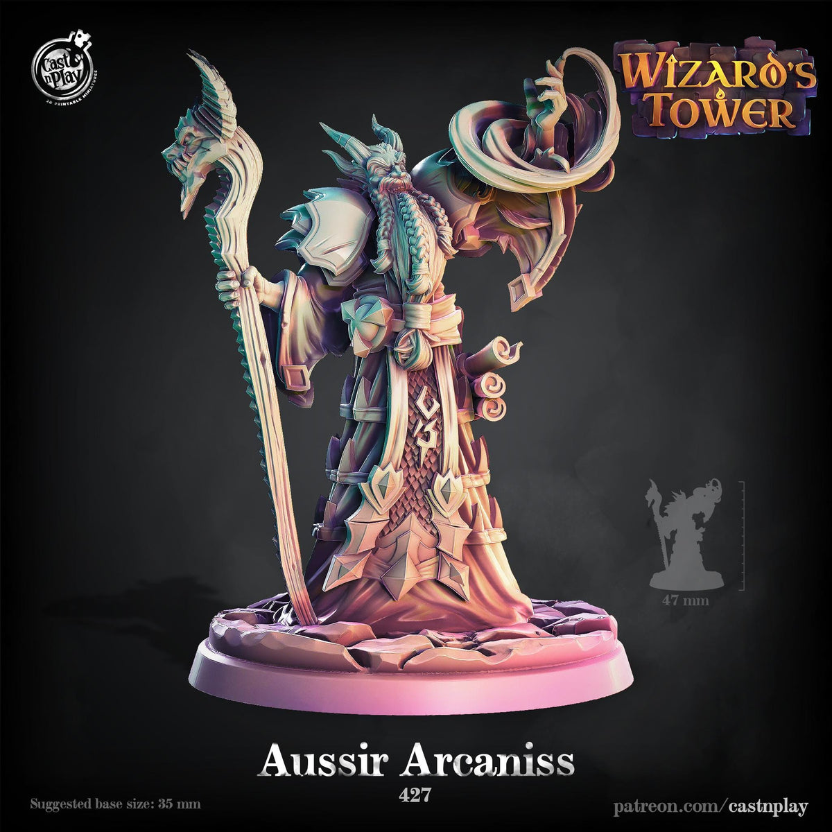 Tiefling Wizard Miniature - resin tabletop miniature front view
