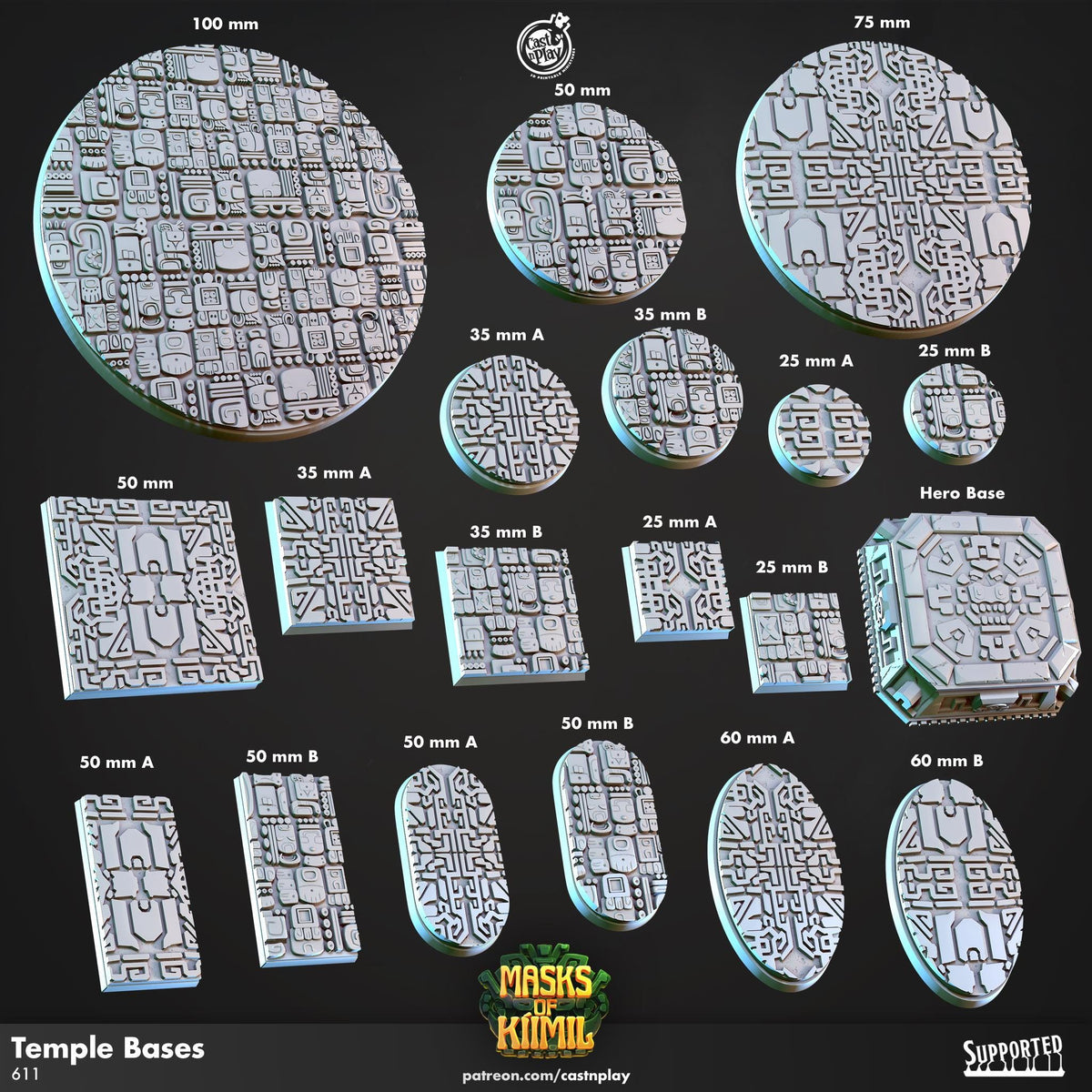 Masks of Kiimil Bases Set - resin tabletop miniature front view