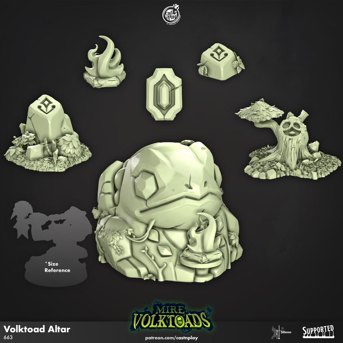 Mire Volktoads Collection Toad Altar Fire Terrain Set - resin tabletop miniature front view