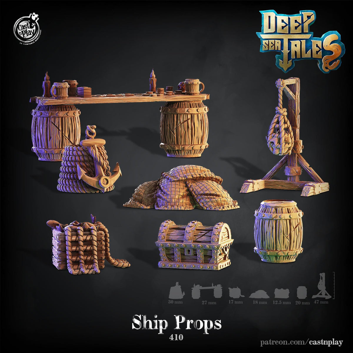 Deep Sea Tales Collection Ship Props Terrain Set - resin tabletop miniature front view