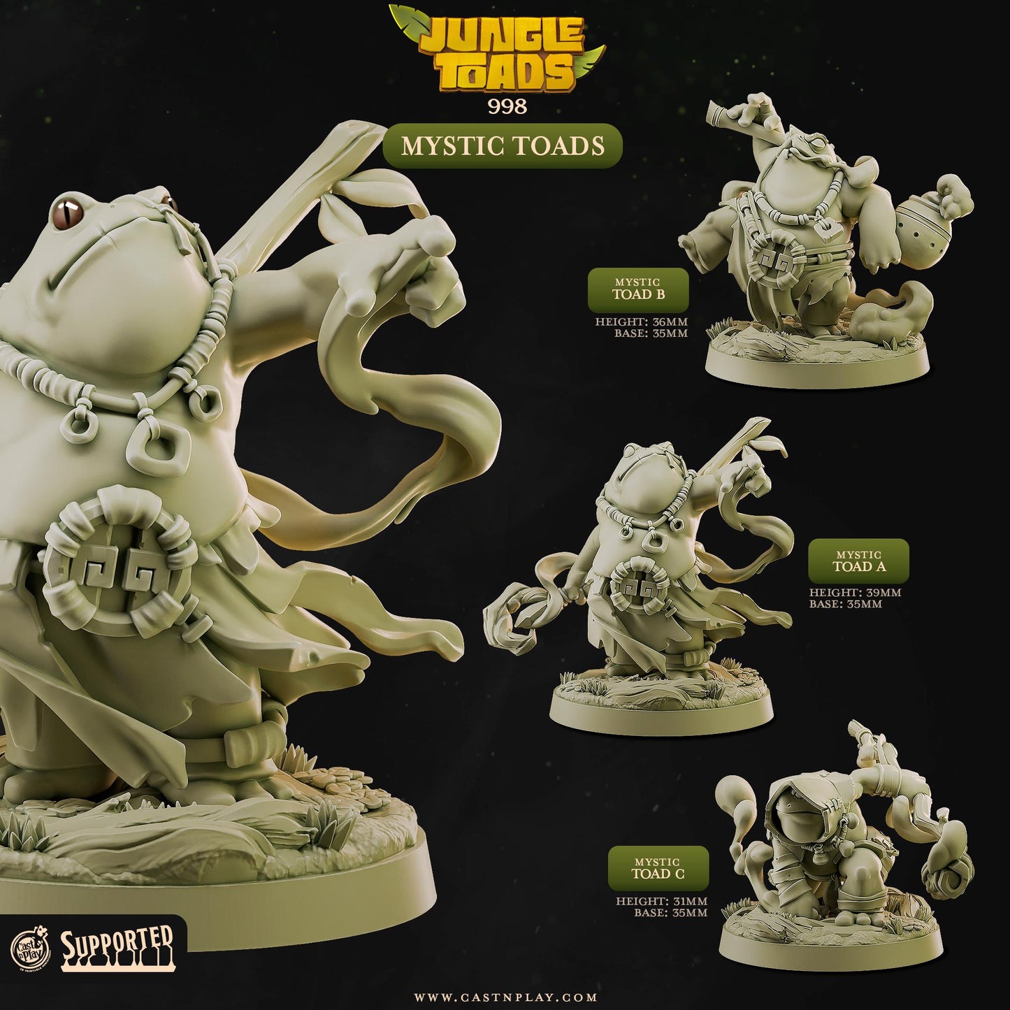 Grung Sorcerer Miniature - resin tabletop miniature front view