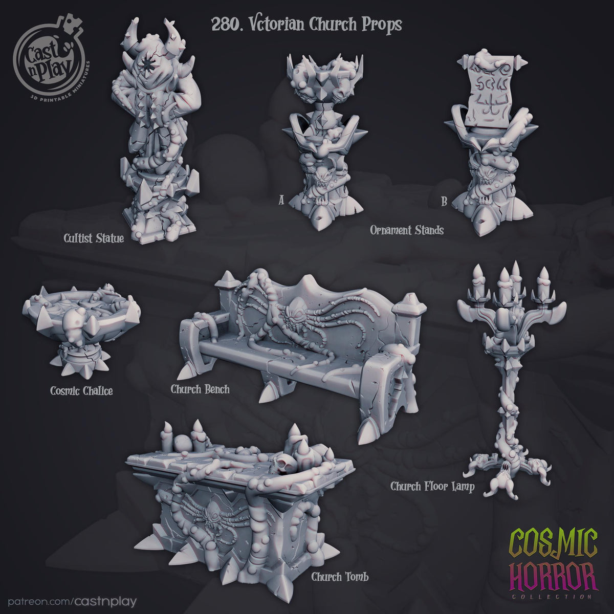 Cosmic Horror Victorian Church Terrain Set - resin tabletop miniature front view