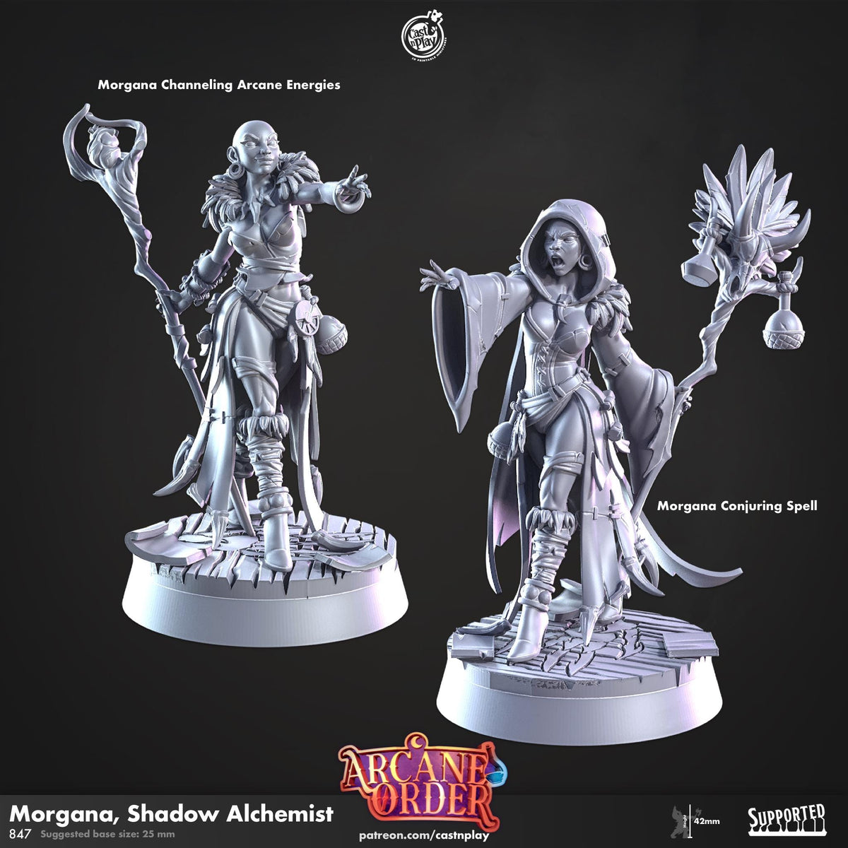 Female Sorcerer Miniature - resin tabletop miniature front view