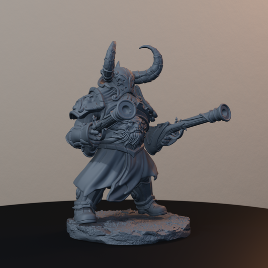 Steelbreaker Leadspitters Dwarf Miniatures - Steelbreaker Leadspitter Pose 01 - front right three-quarter view