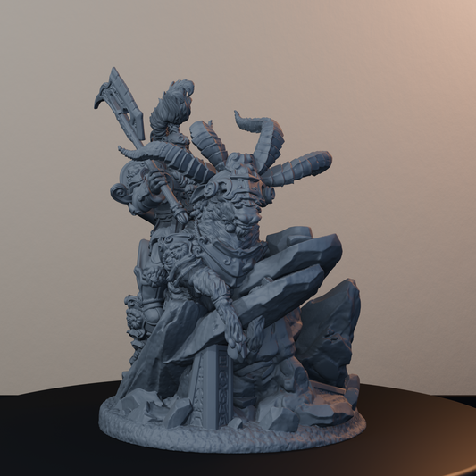 Steelbreaker Warriors Ram Riders Dwarf Miniatures - Steelbreaker Ram Rider Pose 01 - front right three-quarter view