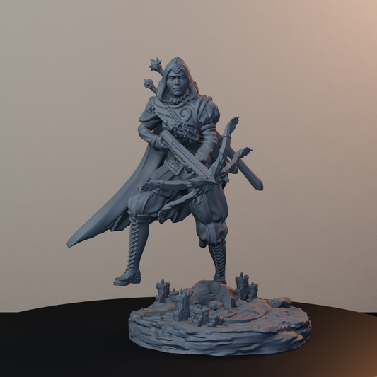 Archvillain Heroes Fantasy Miniatures - Isabetta of the Dawn (crossbow,hood) - hero view