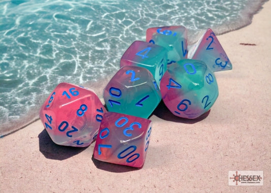 Chessex Gemini Gel Green-Pink/blue Luminary Polyhedral 7-Dice Set product image