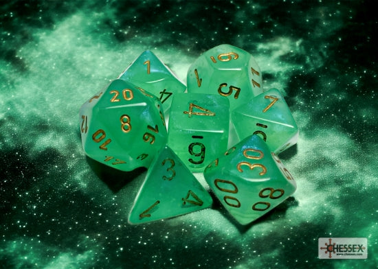 Chessex Borealis Light Green/gold Luminary Polyhedral 7-Dice Set product image