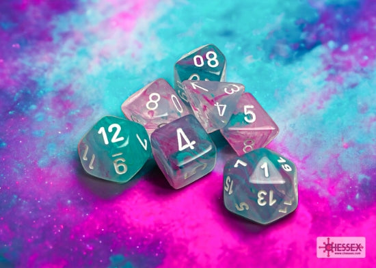 Chessex Nebula Wisteria/white Luminary Polyhedral 7-Dice Set product image