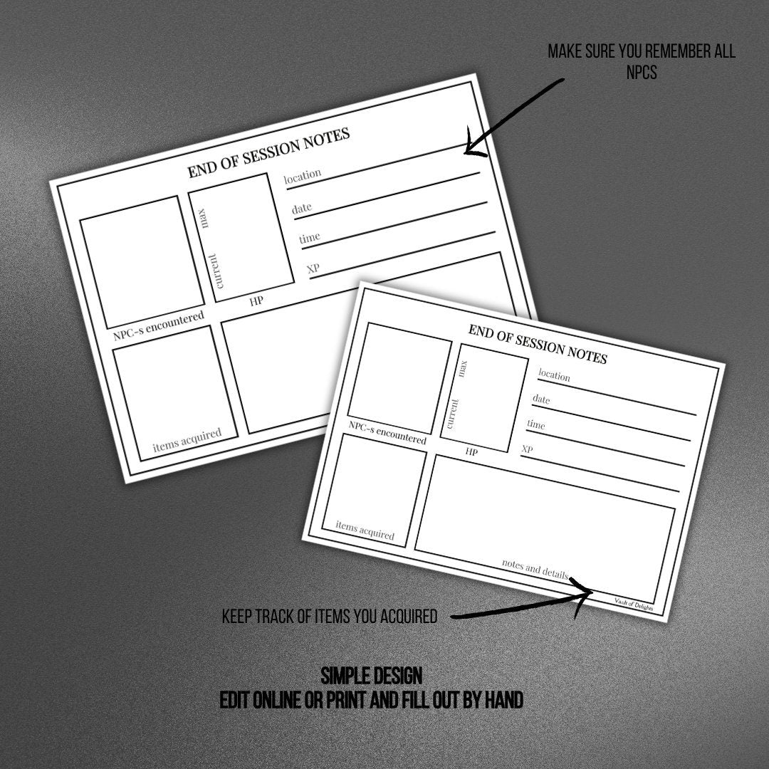 End of Session Notes - Alternate view 2