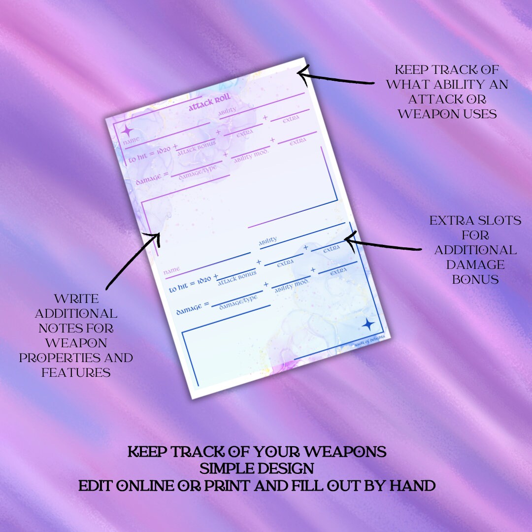Attack Roll Sheet - Alternate view 2