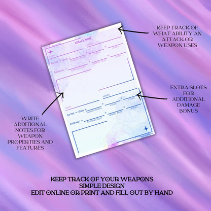 Attack Roll Sheet - Alternate view 2