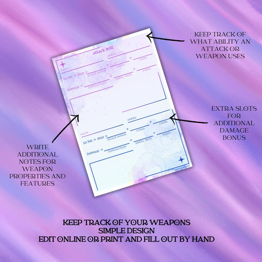 Attack Roll Sheet - Alternate view 2