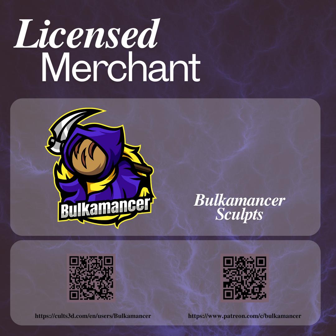 Logo of Bulkamancer with 'Licensed Merchant' text on a purple background
