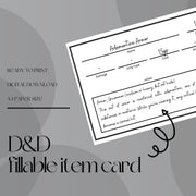 Fillable Item Cards - digital download preview