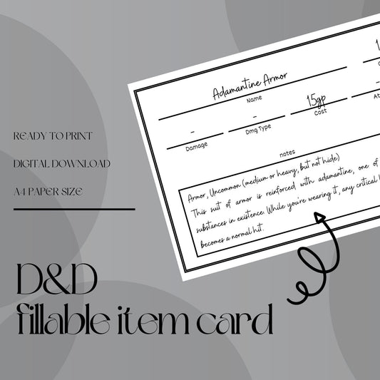 Fillable Item Cards