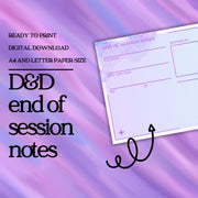 End of Session Notes - digital download preview