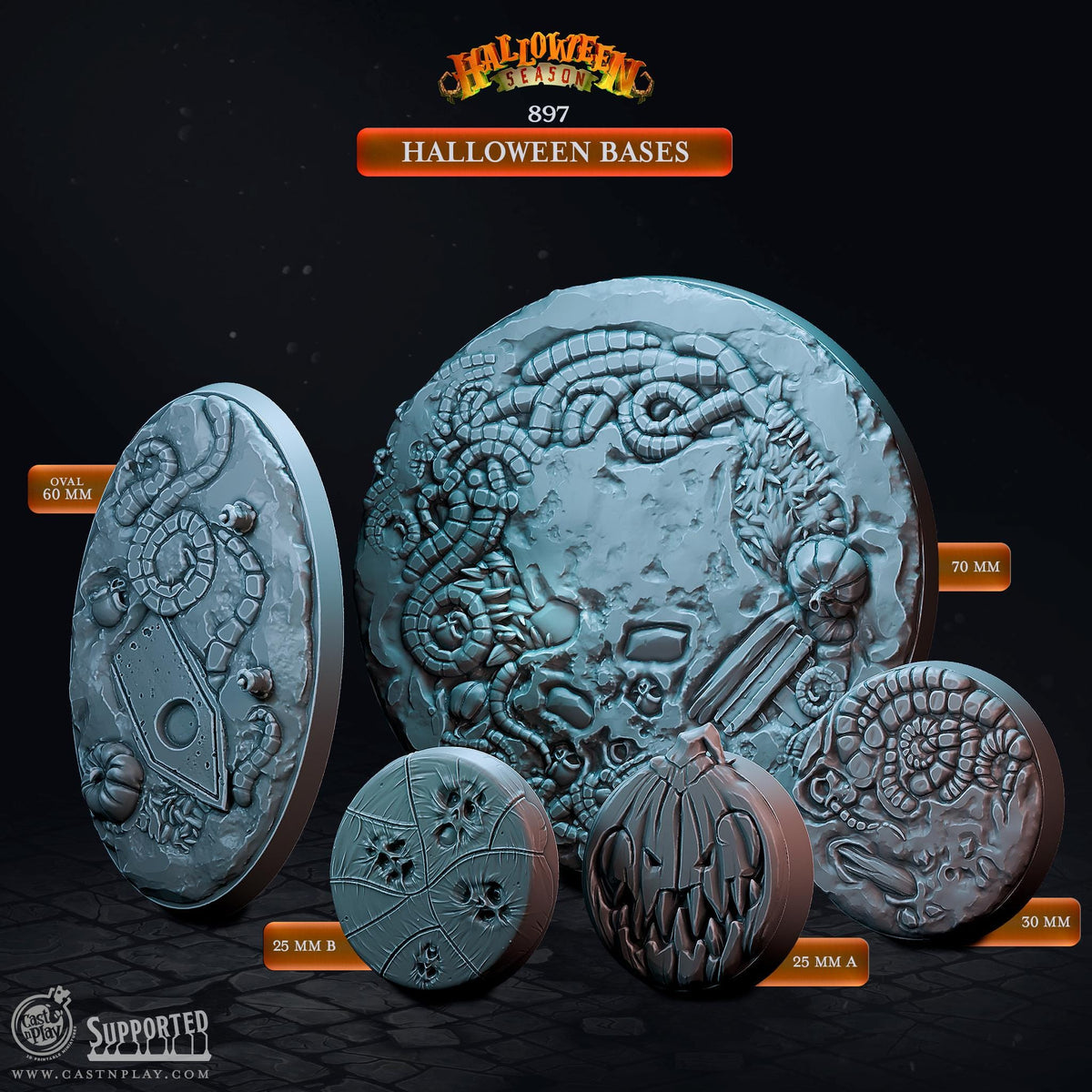 Halloween Season Miniature Bases - resin tabletop miniature front view
