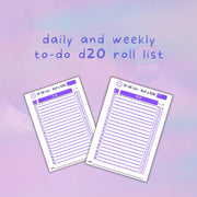D20 daily and weekly roll list - digital download preview