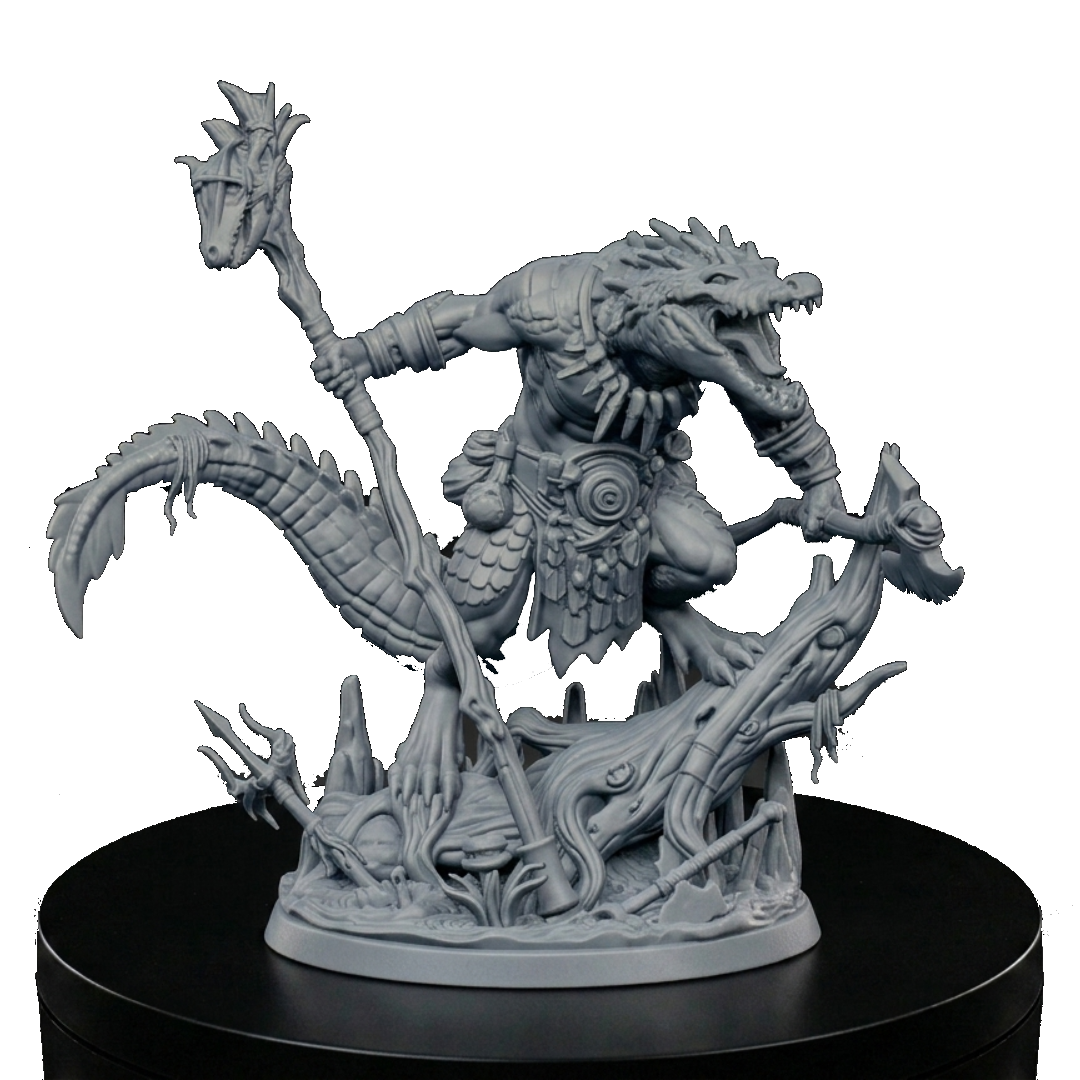 Croc Shaman miniature by Late Night Miniatures