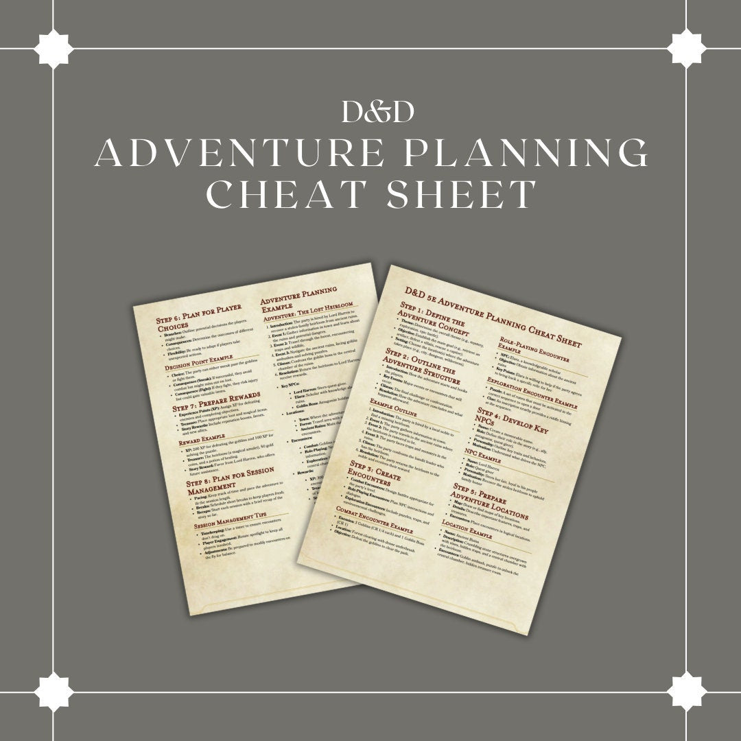 Adventure Planning Cheat Sheet