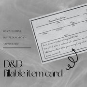 Fillable Item Cards - digital download preview