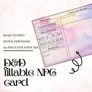 Fillable NPC Cards - digital download preview