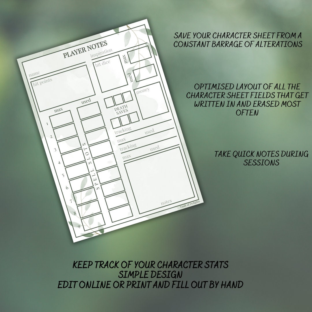 Player Notes Card - Alternate view 2