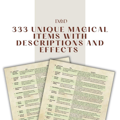 333 Unique Magical Items with Descriptions and Effects