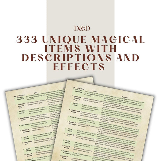 333 Unique Magical Items with Descriptions and Effects
