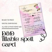 Fillable Spell Cards - digital download preview