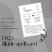 Fillable Spell Cards - digital download preview