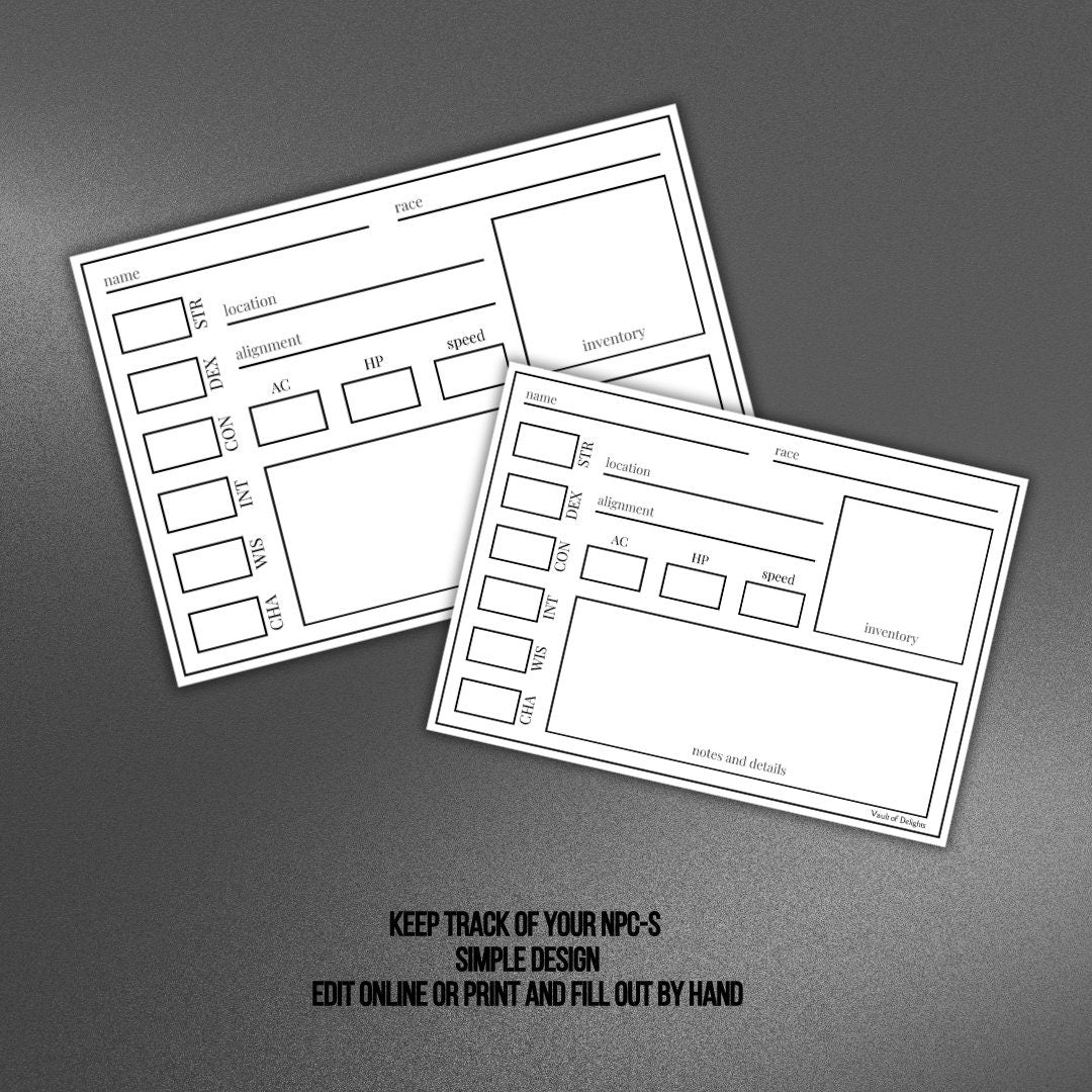 Fillable NPC Cards - Alternate view 2