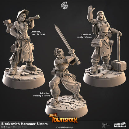 Human Female Fighter & Blacksmith Miniature