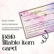 Fillable Item Cards - digital download preview