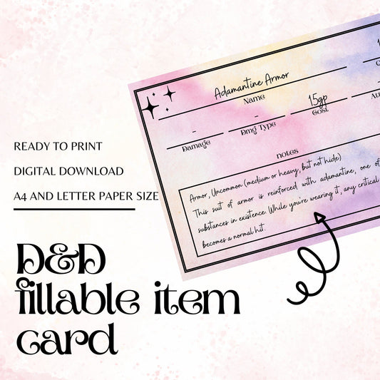 Fillable Item Cards