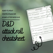 Attack Roll Sheet - digital download preview